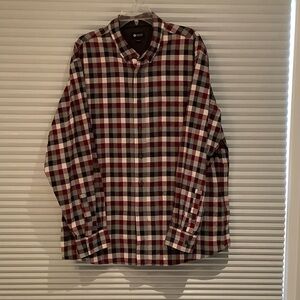 Haggar Men's Plaid Button-Down Shirt in Red, Black and White